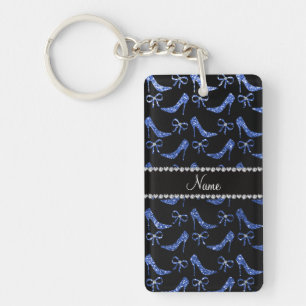 Custom name blue glitter high heels bow keychain