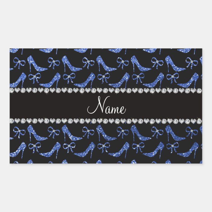 Custom name blue glitter high heels bow rectangular stickers