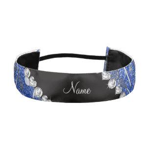 Custom name blue glitter lacrosse sticks athletic headband