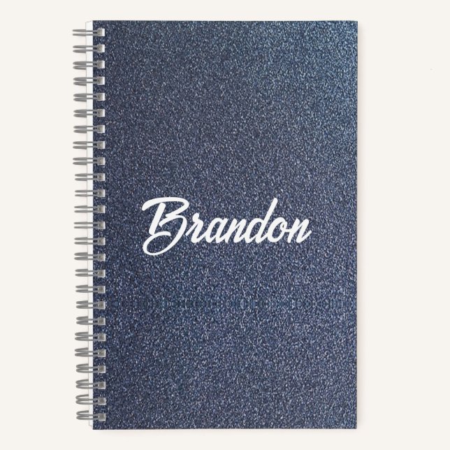 Custom name blue glitter notebook (Front)