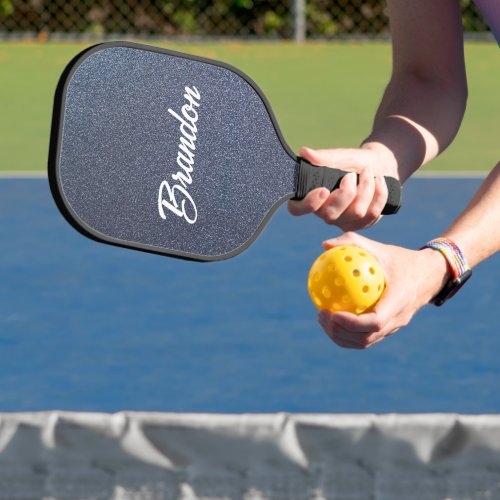 Custom name blue glitter pickleball paddle