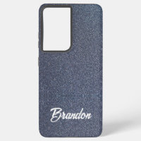 Custom name blue glitter samsung galaxy s21 ultra case