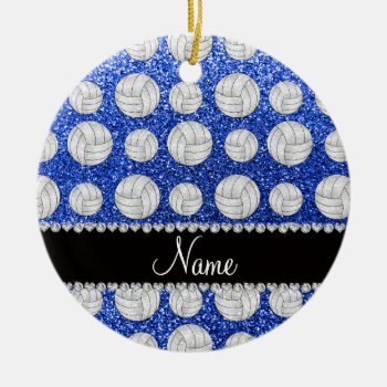 Custom Name Blue Glitter Volleyballs Ceramic Ornament by Brothergravydesigns at Zazzle