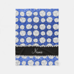 Custom name blue glitter volleyballs fleece blanket