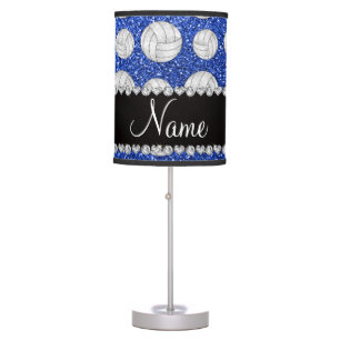 Custom name blue glitter volleyballs table lamp