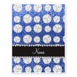 Custom name blue glitter volleyballs temporary tattoos