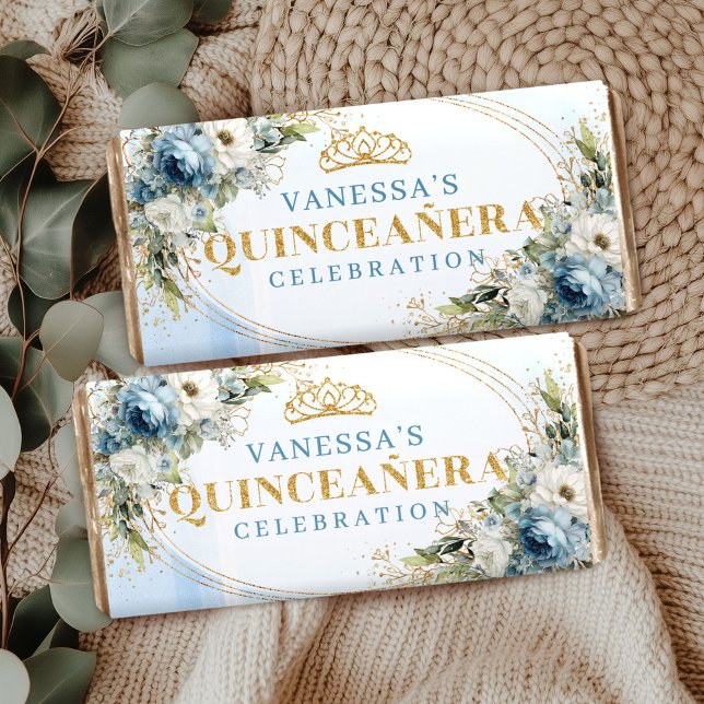 Custom Name Blue Gold Floral Quinceañera Bar (Custom Name Blue Gold Floral Quinceañera Bar)