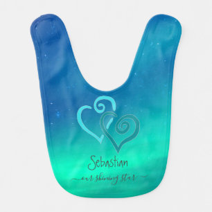 Custom Name Blue Green Night Sky Stars Baby Bib