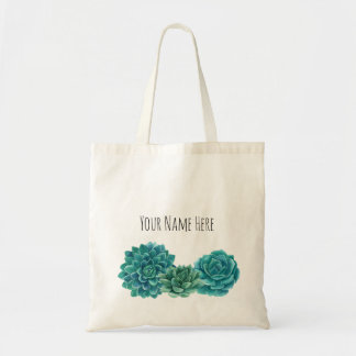 Custom Name Blue Green Succulents Tote Bag