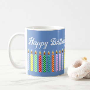 Custom Name Blue Happy Birthday Lit Candles Mug