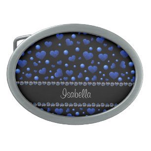 Custom name, Blue heart glitter pattern  Belt Buckle