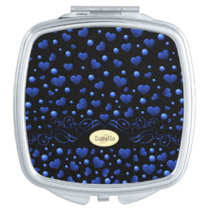 Custom name, Blue heart glitter pattern Compact Mirror