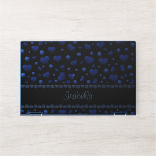 Custom name, Blue heart glitter pattern HP Laptop Skin