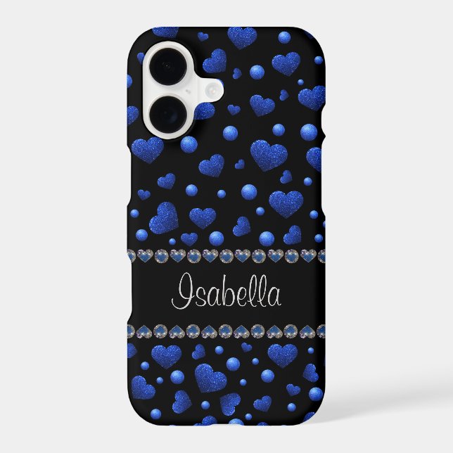 Custom name, Blue heart glitter pattern  Iphone Case (Back)