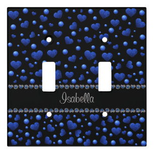 Custom name, Blue heart glitter pattern Light Switch Cover