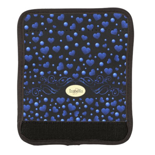 Custom name Blue heart glitter pattern  Luggage Handle Wrap
