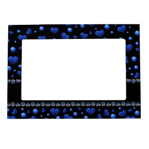 Custom name, Blue heart glitter pattern  Magnetic Frame