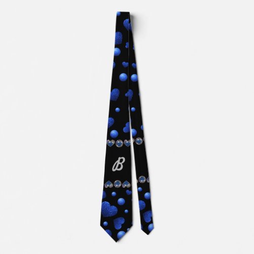 Custom name Blue heart glitter pattern Neck Tie