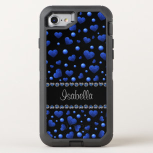 Custom name, Blue heart glitter pattern OtterBox Defender iPhone SE/8/7 Case