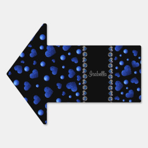 Custom name, Blue heart glitter pattern Sign