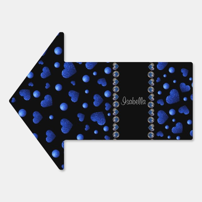 Custom name, Blue heart glitter pattern Sign (Front)