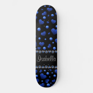 Custom name, Blue heart glitter pattern Skateboard