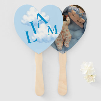 Custom Name Blue Heart Hand Fan