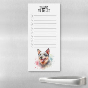 Custom Name Blue Heeler Watercolor To Do List Magnetic Notepad