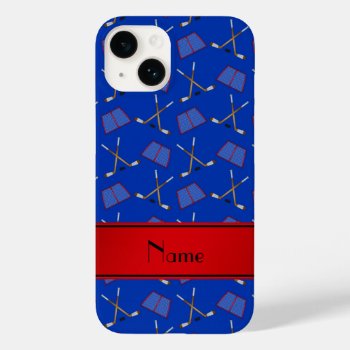Custom Name Blue Hockey Sticks Red Stripe Case-mate Iphone 14 Case by Brothergravydesigns at Zazzle