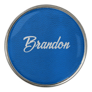 Custom name blue leather golf ball marker
