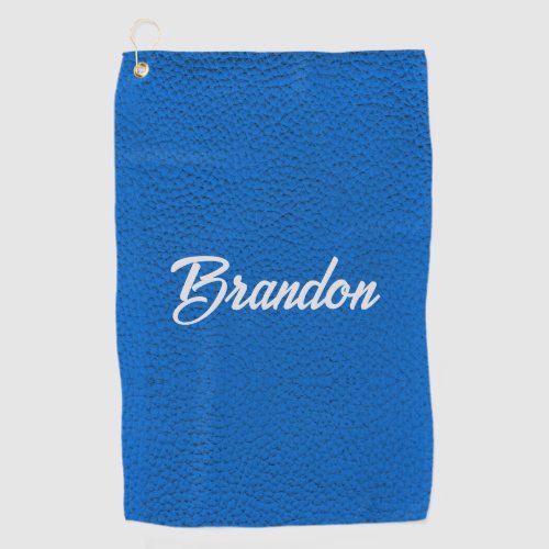 Custom name blue leather golf towel