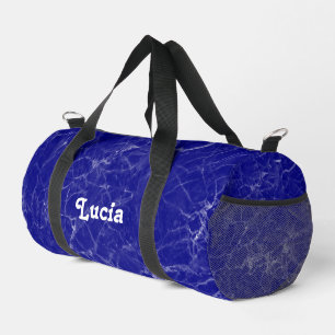 Custom name blue marble pattern duffle bag