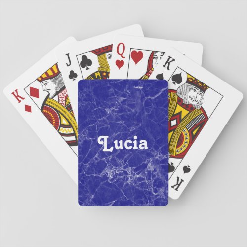 Custom name blue marble pattern poker cards