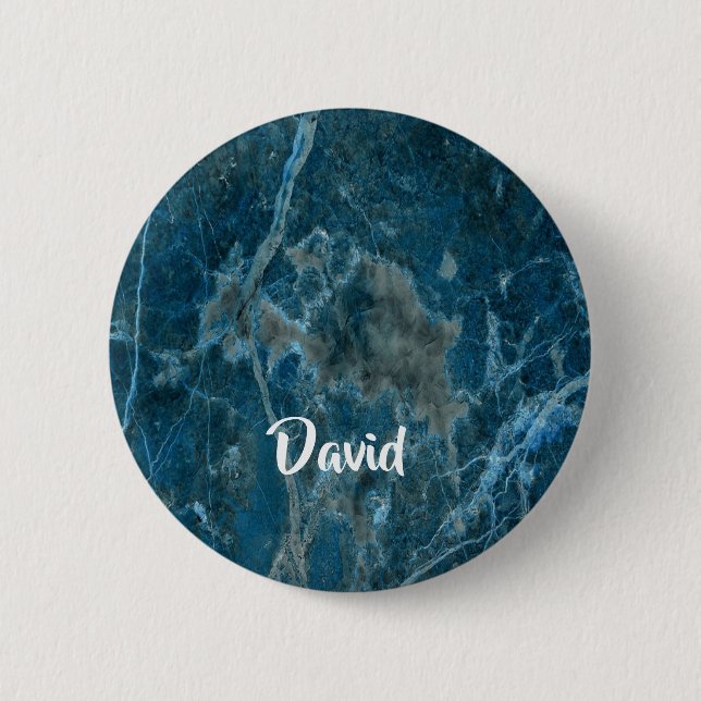 Custom name blue marble tile button (Front)