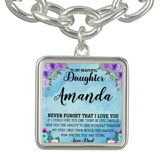 Custom Name Blue Message for Daughter from Dad Bracelet (Design)