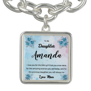 Custom Name Blue Message for Daughter from Mom Bracelet