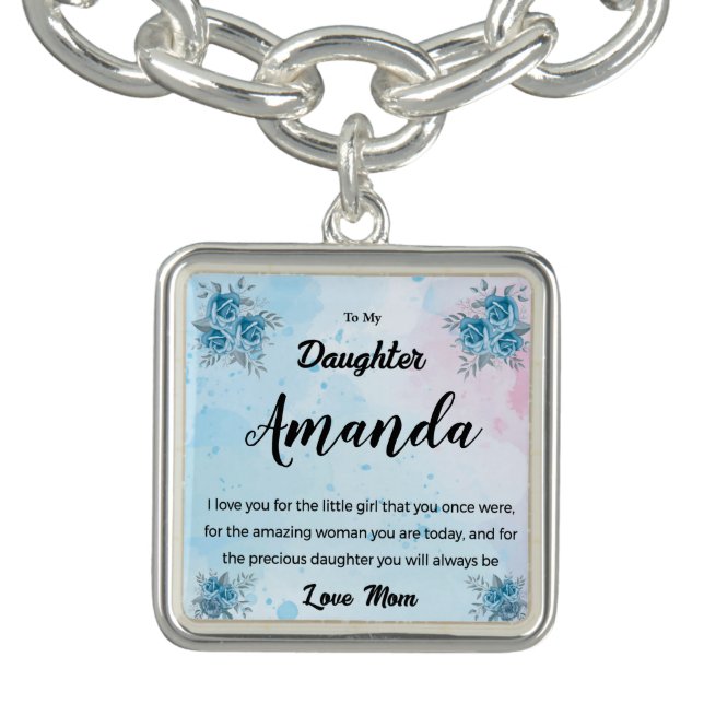 Custom Name Blue Message for Daughter from Mom Bracelet (Design)