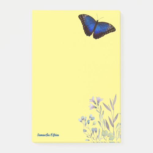 Custom Name Blue Morpho Butterfly with Wildflowers Post_it Notes