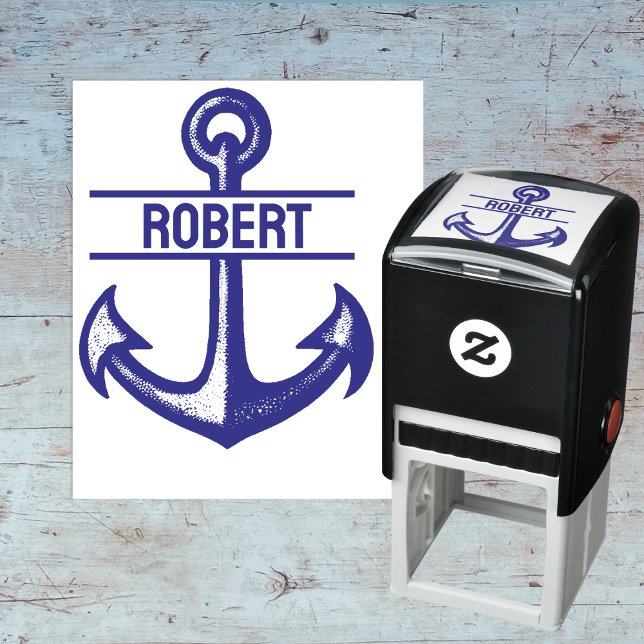 Custom Name Blue Nautical Anchor Pre Inked Stamp (Set Sail with a Personalized Name and Blue Anchor Self-Inking Stamp! ⚓️✉️)