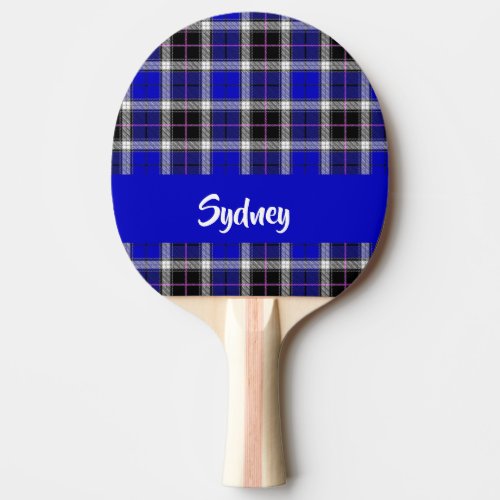 Custom name blue plaid pattern ping pong paddle