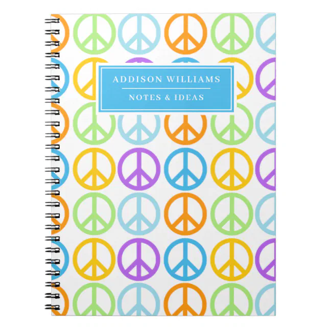 Sign Design For Notebook Custom Name Blue Purple Peace Sign Pattern Notebook | Zazzle