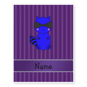 Custom name blue raccoon purple stripes temporary tattoos