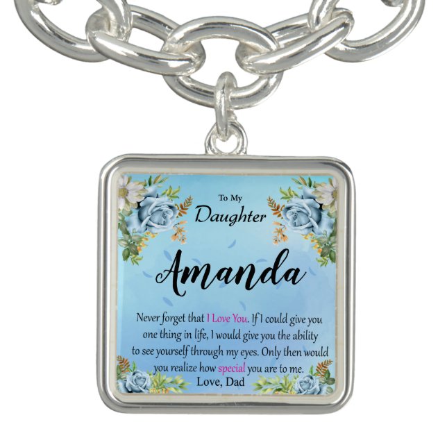 Custom Name Blue Rose Message for Daughter Bracelet (Design)