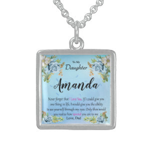 Custom Name Blue Rose Message for Daughter Sterling Silver Necklace