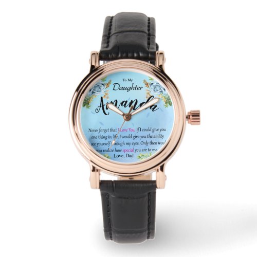 Custom Name Blue Rose Message for Daughter Watch