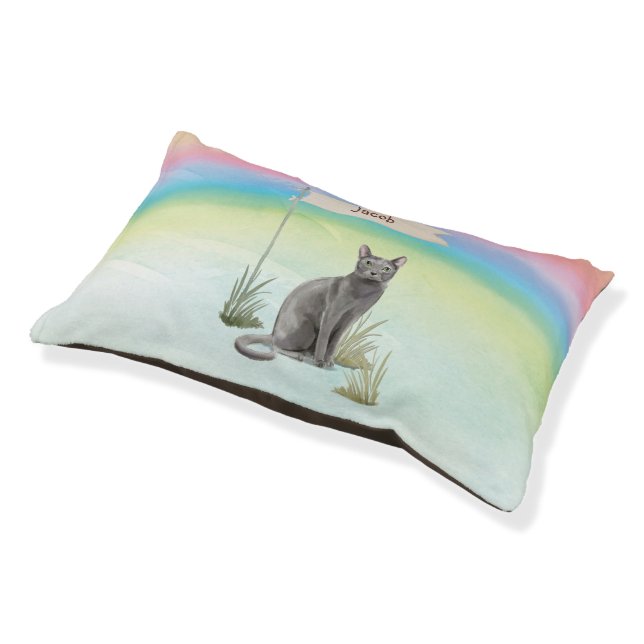 Custom Name Blue Russian Cat Pet Bed (Angled)
