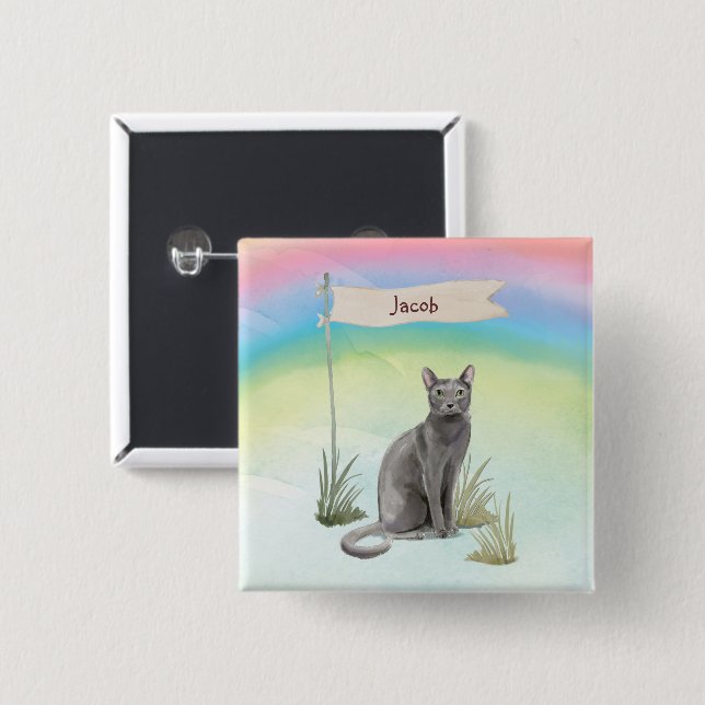 Custom Name Blue Russian Cat Pet Button (Front & Back)