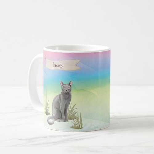 Custom Name Blue Russian Cat Pet Coffee Mug