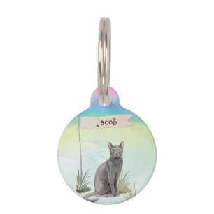 Custom Name Blue Russian Cat Pet ID Tag