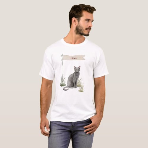 Custom Name Blue Russian Cat Pet T_Shirt